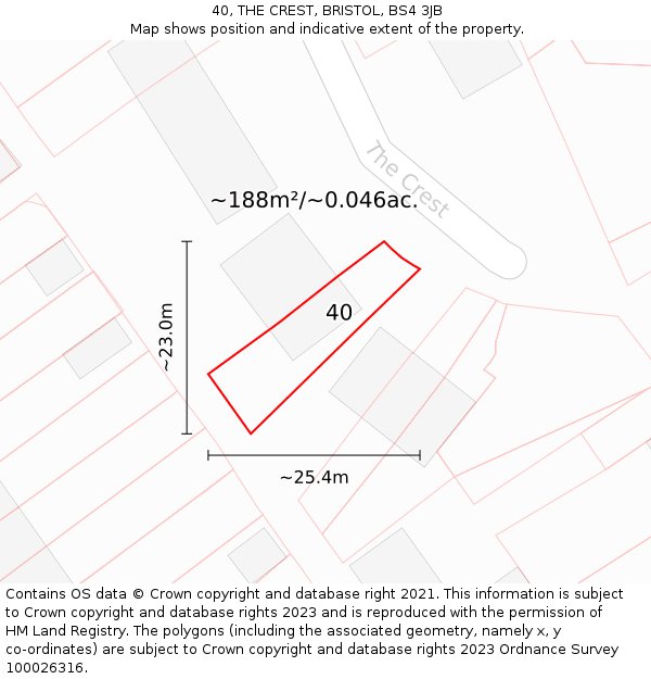 40, THE CREST, BRISTOL, BS4 3JB: Plot and title map