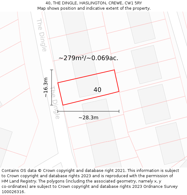 40, THE DINGLE, HASLINGTON, CREWE, CW1 5RY: Plot and title map