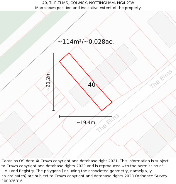 40, THE ELMS, COLWICK, NOTTINGHAM, NG4 2FW: Plot and title map