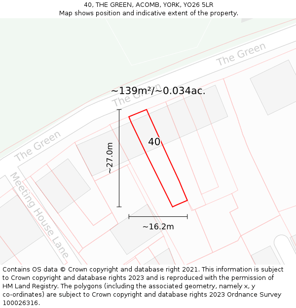 40, THE GREEN, ACOMB, YORK, YO26 5LR: Plot and title map