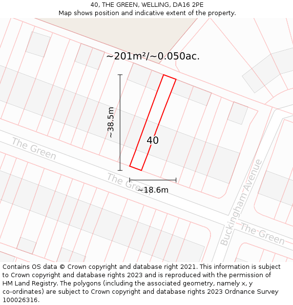 40, THE GREEN, WELLING, DA16 2PE: Plot and title map
