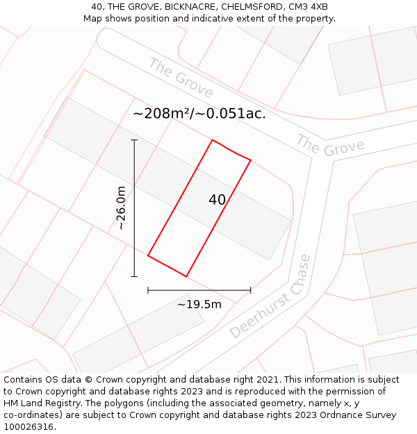 40, THE GROVE, BICKNACRE, CHELMSFORD, CM3 4XB: Plot and title map