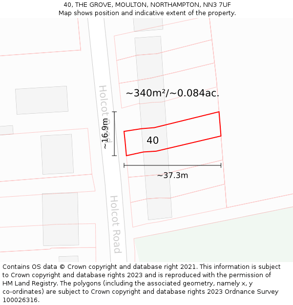 40, THE GROVE, MOULTON, NORTHAMPTON, NN3 7UF: Plot and title map