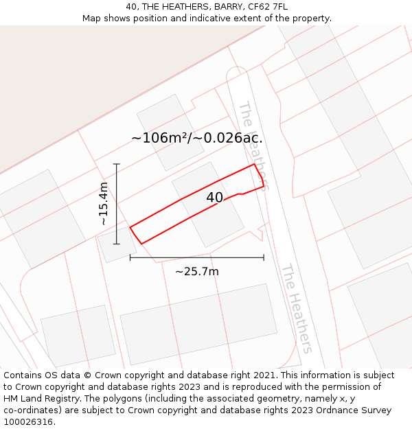 40, THE HEATHERS, BARRY, CF62 7FL: Plot and title map