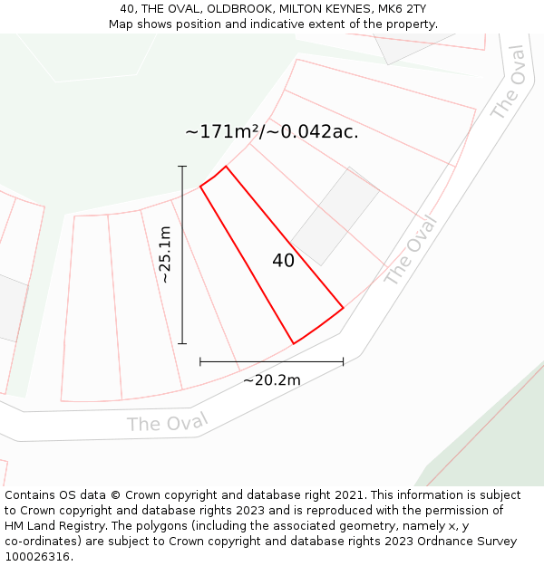 40, THE OVAL, OLDBROOK, MILTON KEYNES, MK6 2TY: Plot and title map