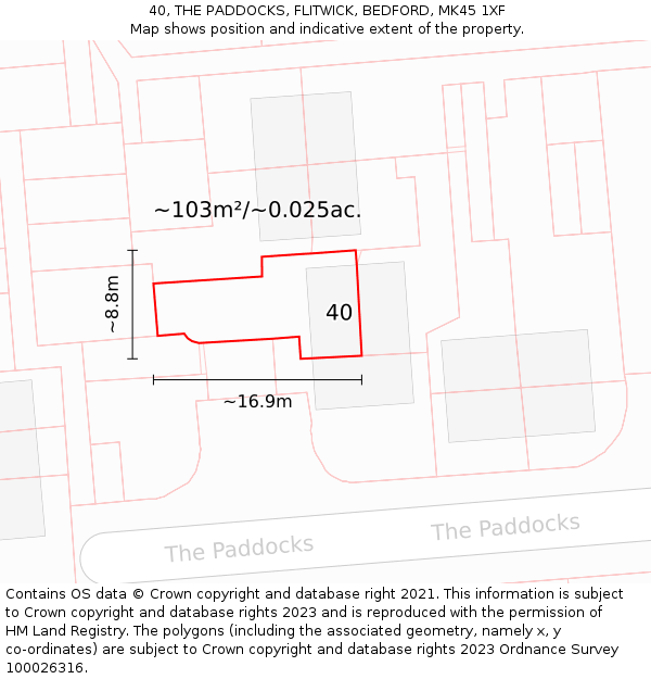 40, THE PADDOCKS, FLITWICK, BEDFORD, MK45 1XF: Plot and title map