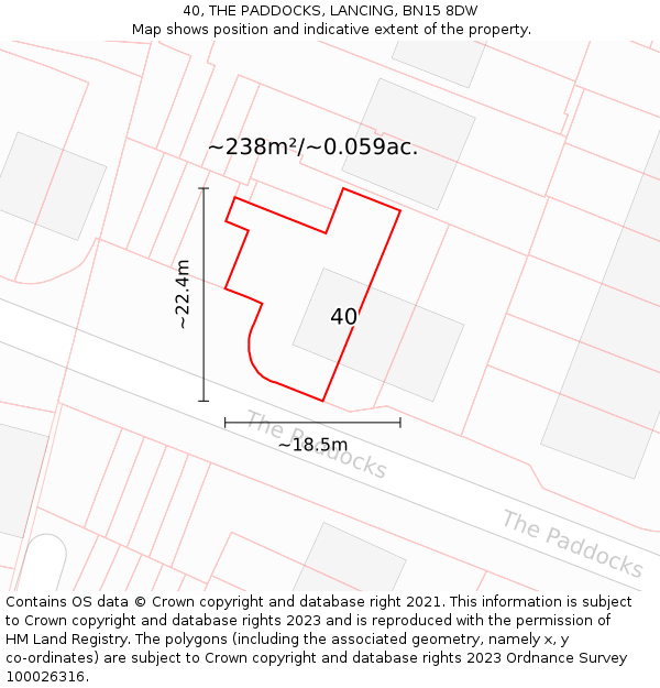 40, THE PADDOCKS, LANCING, BN15 8DW: Plot and title map