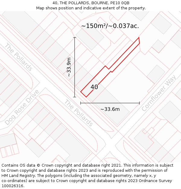 40, THE POLLARDS, BOURNE, PE10 0QB: Plot and title map