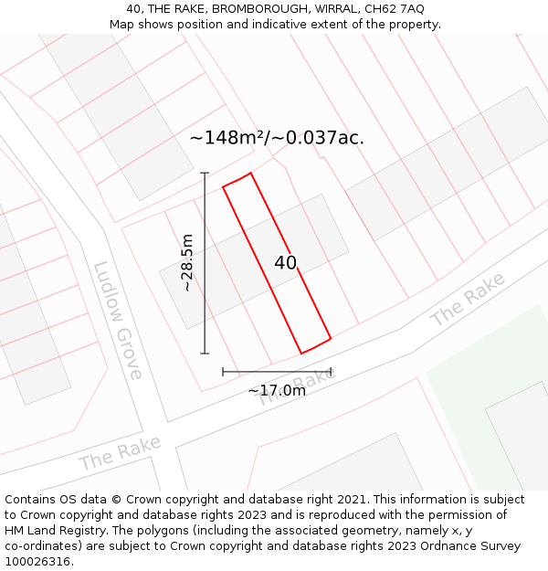 40, THE RAKE, BROMBOROUGH, WIRRAL, CH62 7AQ: Plot and title map
