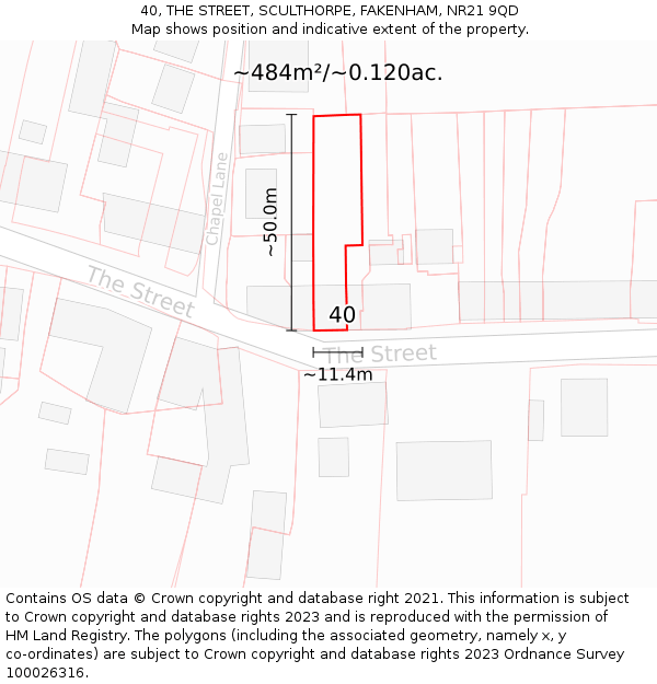 40, THE STREET, SCULTHORPE, FAKENHAM, NR21 9QD: Plot and title map