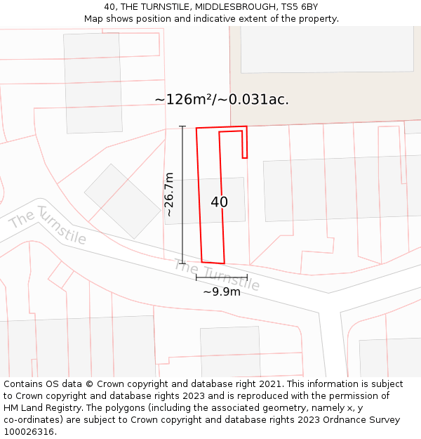 40, THE TURNSTILE, MIDDLESBROUGH, TS5 6BY: Plot and title map