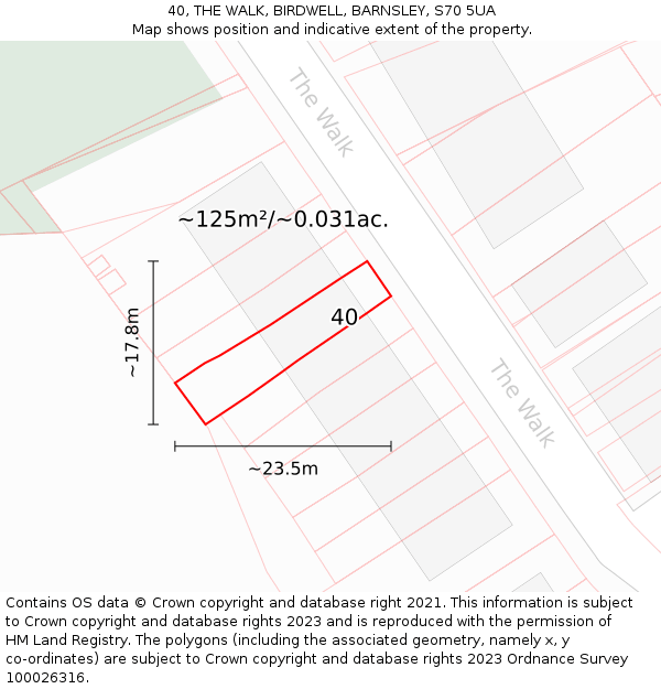 40, THE WALK, BIRDWELL, BARNSLEY, S70 5UA: Plot and title map
