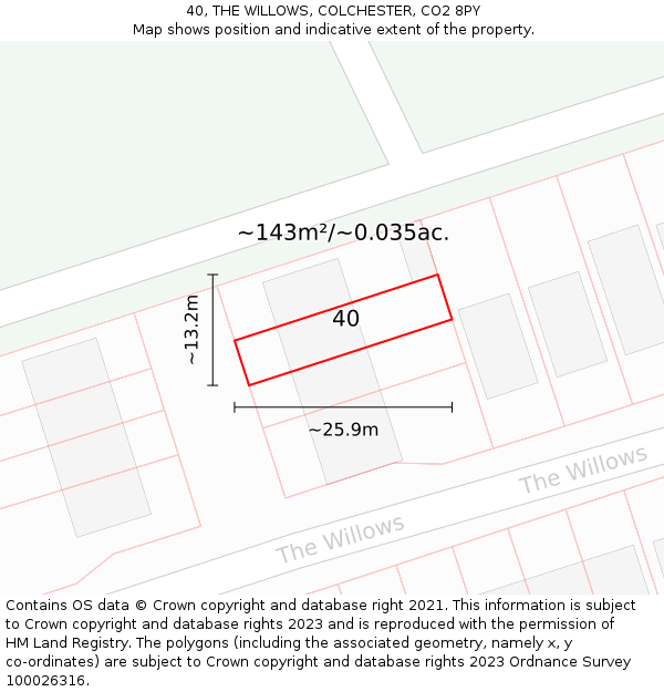 40, THE WILLOWS, COLCHESTER, CO2 8PY: Plot and title map