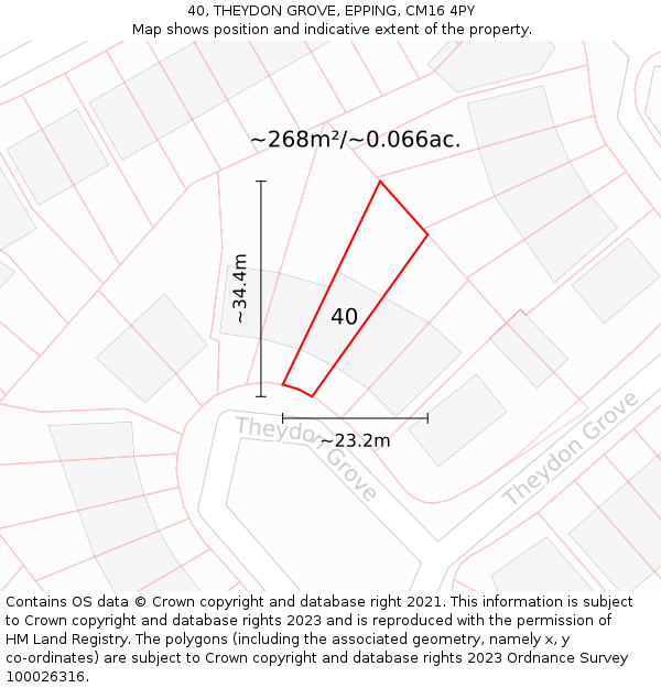 40, THEYDON GROVE, EPPING, CM16 4PY: Plot and title map