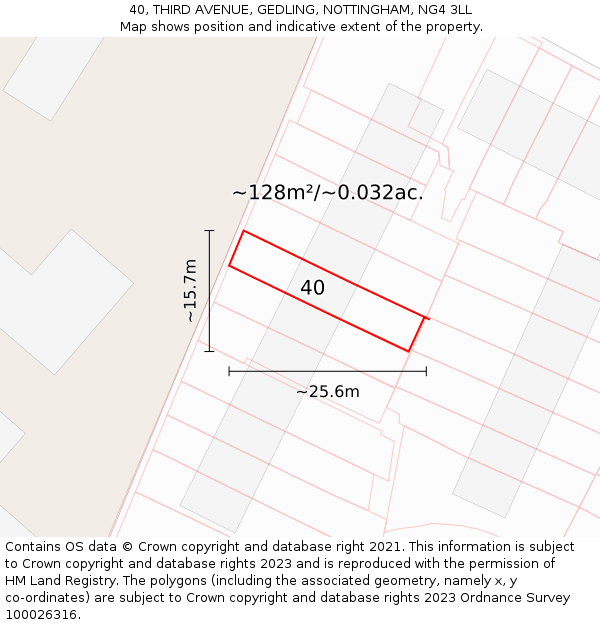 40, THIRD AVENUE, GEDLING, NOTTINGHAM, NG4 3LL: Plot and title map