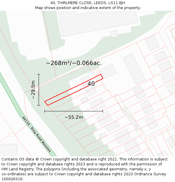 40, THIRLMERE CLOSE, LEEDS, LS11 8JH: Plot and title map