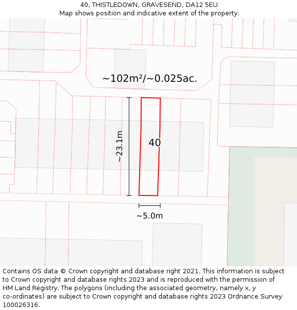 40, THISTLEDOWN, GRAVESEND, DA12 5EU: Plot and title map