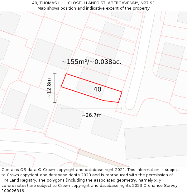 40, THOMAS HILL CLOSE, LLANFOIST, ABERGAVENNY, NP7 9FJ: Plot and title map