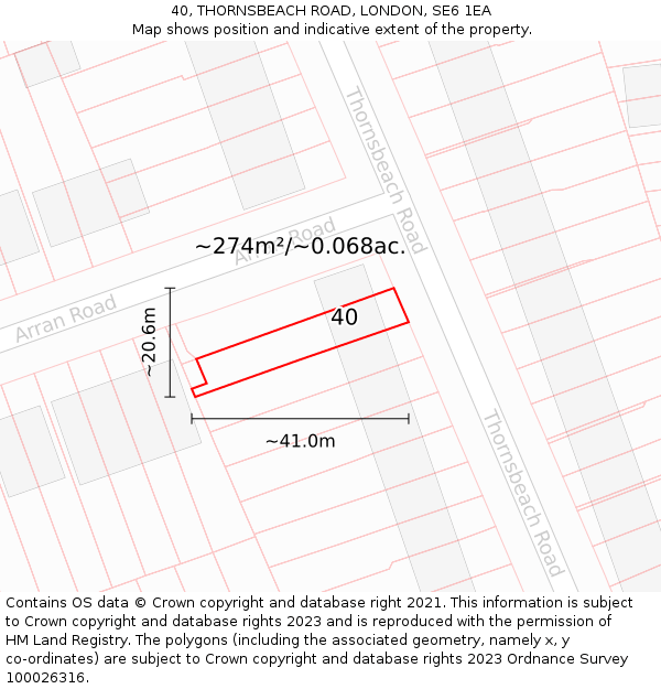 40, THORNSBEACH ROAD, LONDON, SE6 1EA: Plot and title map