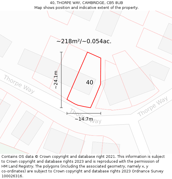 40, THORPE WAY, CAMBRIDGE, CB5 8UB: Plot and title map