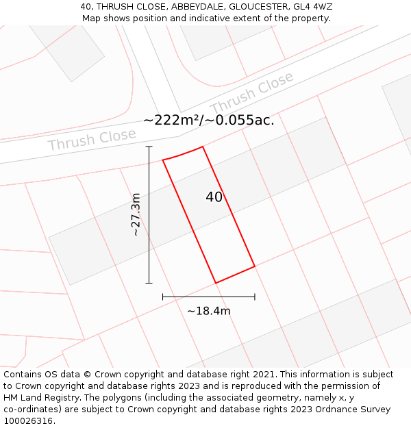 40, THRUSH CLOSE, ABBEYDALE, GLOUCESTER, GL4 4WZ: Plot and title map