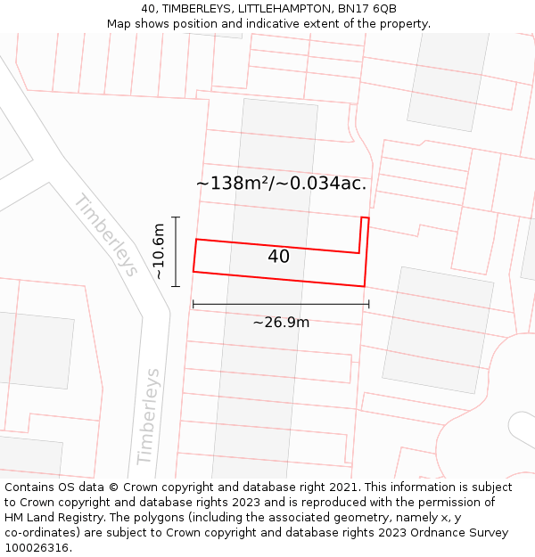 40, TIMBERLEYS, LITTLEHAMPTON, BN17 6QB: Plot and title map