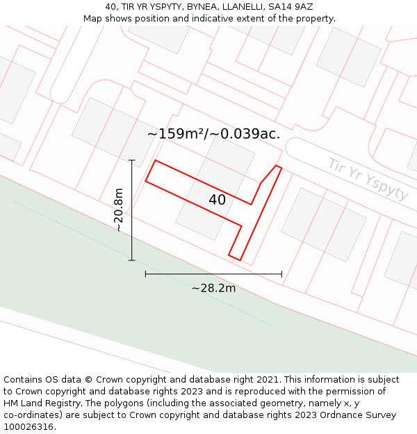 40, TIR YR YSPYTY, BYNEA, LLANELLI, SA14 9AZ: Plot and title map