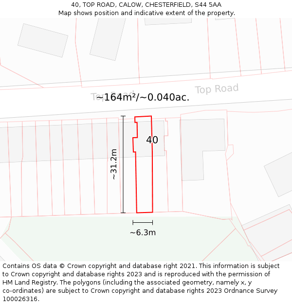 40, TOP ROAD, CALOW, CHESTERFIELD, S44 5AA: Plot and title map