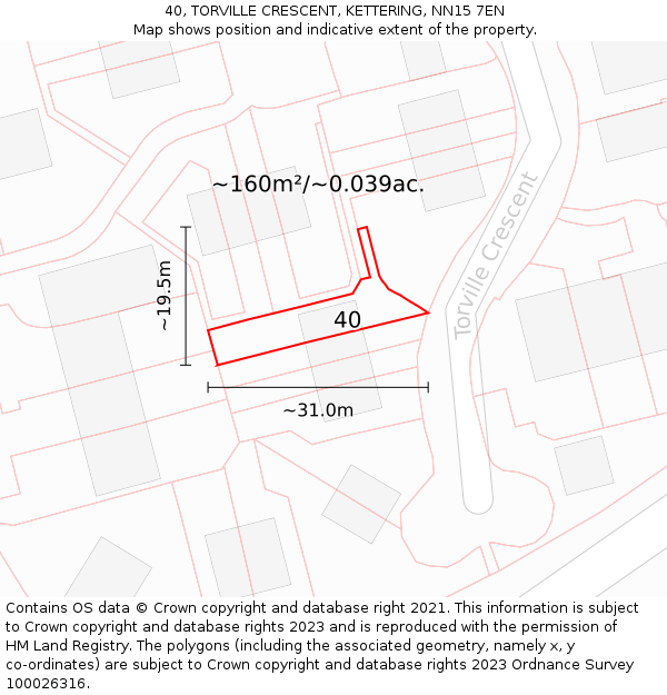 40, TORVILLE CRESCENT, KETTERING, NN15 7EN: Plot and title map