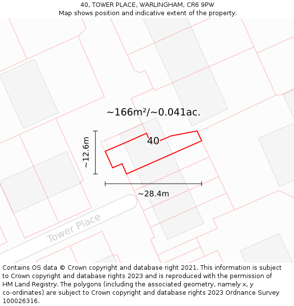 40, TOWER PLACE, WARLINGHAM, CR6 9PW: Plot and title map