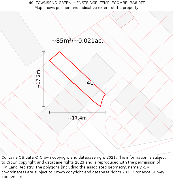 40, TOWNSEND GREEN, HENSTRIDGE, TEMPLECOMBE, BA8 0TT: Plot and title map