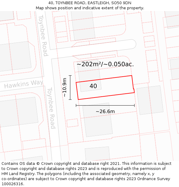 40, TOYNBEE ROAD, EASTLEIGH, SO50 9DN: Plot and title map