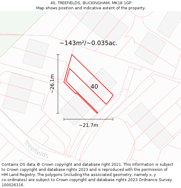40, TREEFIELDS, BUCKINGHAM, MK18 1GP: Plot and title map