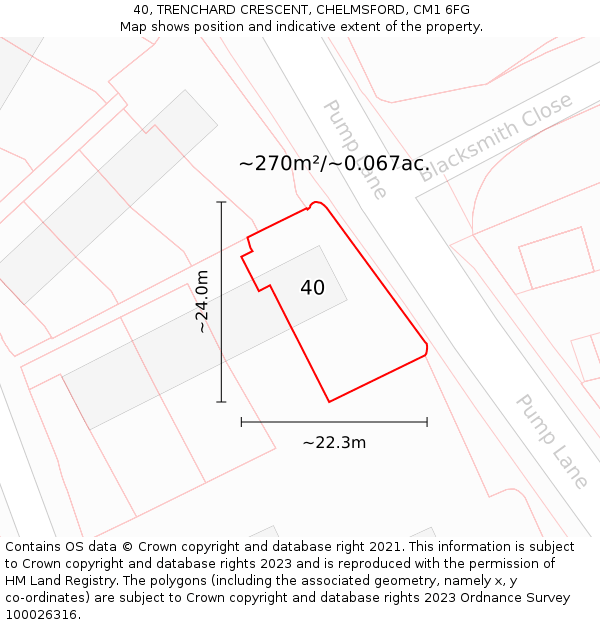 40, TRENCHARD CRESCENT, CHELMSFORD, CM1 6FG: Plot and title map