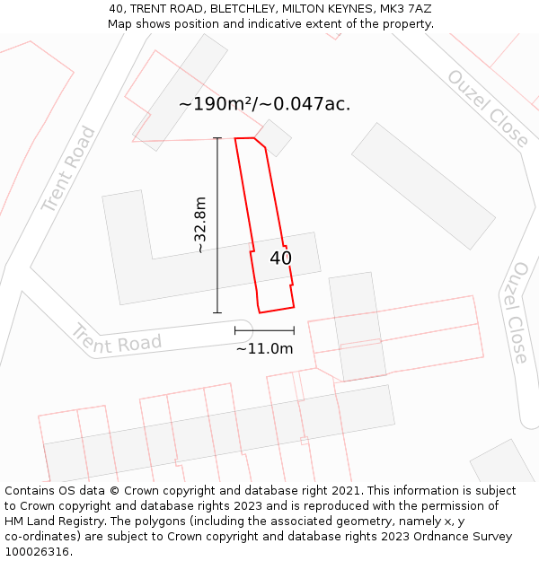40, TRENT ROAD, BLETCHLEY, MILTON KEYNES, MK3 7AZ: Plot and title map
