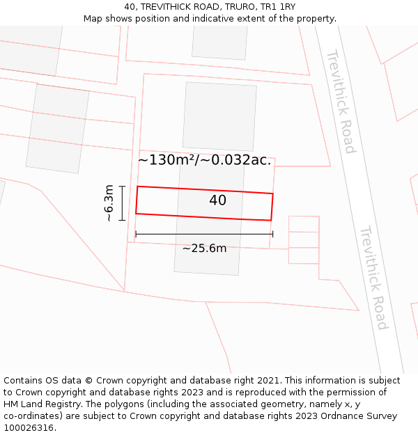 40, TREVITHICK ROAD, TRURO, TR1 1RY: Plot and title map