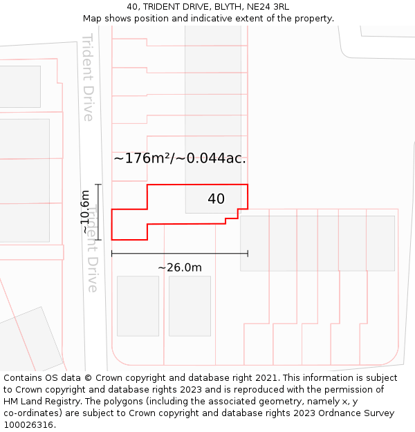40, TRIDENT DRIVE, BLYTH, NE24 3RL: Plot and title map