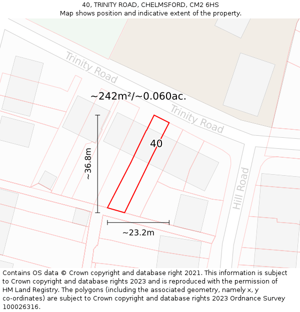 40, TRINITY ROAD, CHELMSFORD, CM2 6HS: Plot and title map