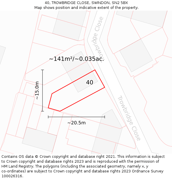 40, TROWBRIDGE CLOSE, SWINDON, SN2 5BX: Plot and title map
