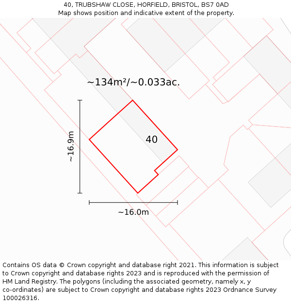 40, TRUBSHAW CLOSE, HORFIELD, BRISTOL, BS7 0AD: Plot and title map