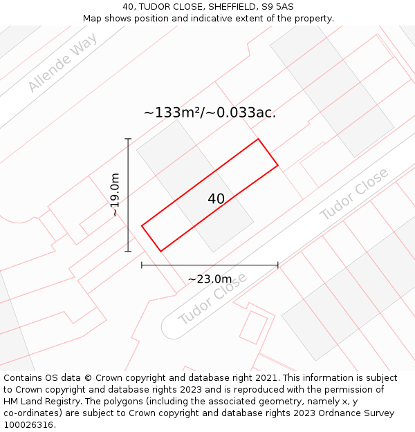 40, TUDOR CLOSE, SHEFFIELD, S9 5AS: Plot and title map