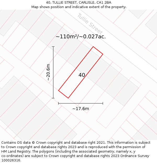 40, TULLIE STREET, CARLISLE, CA1 2BA: Plot and title map