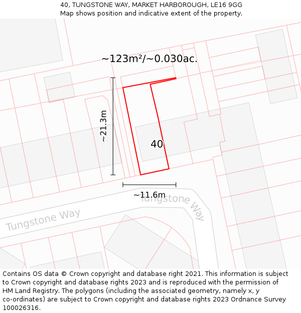 40, TUNGSTONE WAY, MARKET HARBOROUGH, LE16 9GG: Plot and title map
