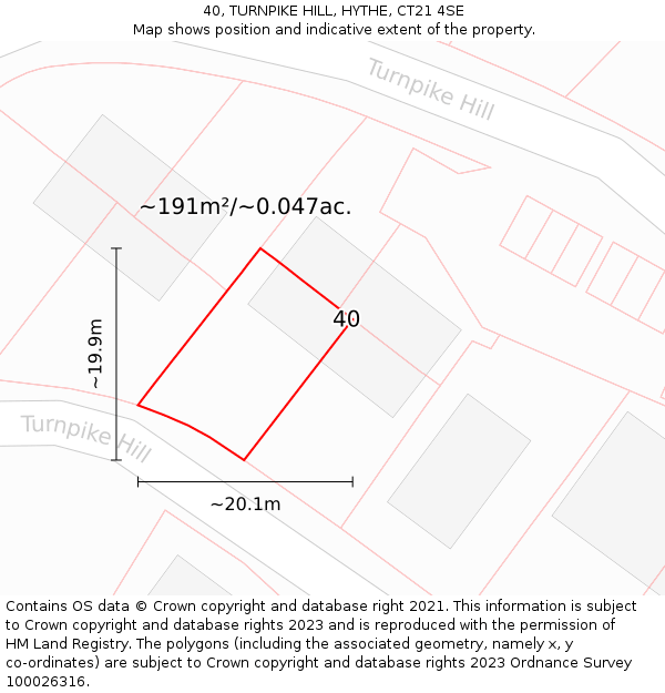 40, TURNPIKE HILL, HYTHE, CT21 4SE: Plot and title map