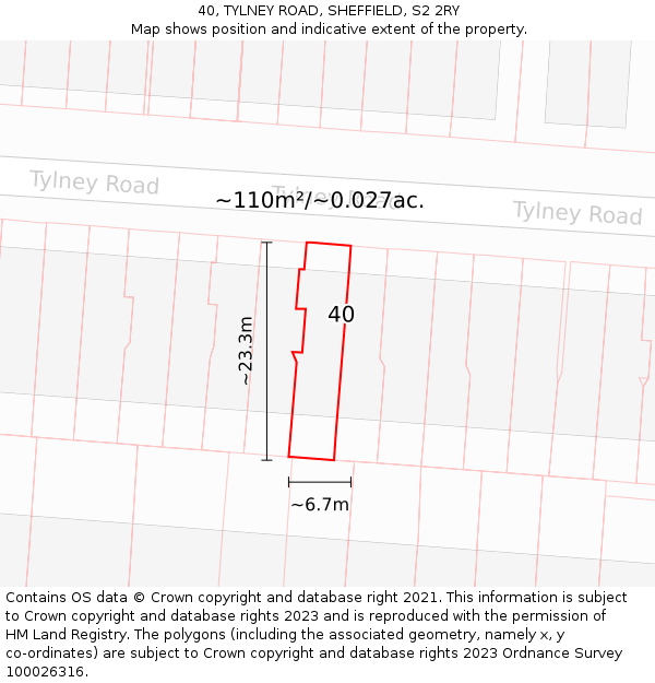 40, TYLNEY ROAD, SHEFFIELD, S2 2RY: Plot and title map