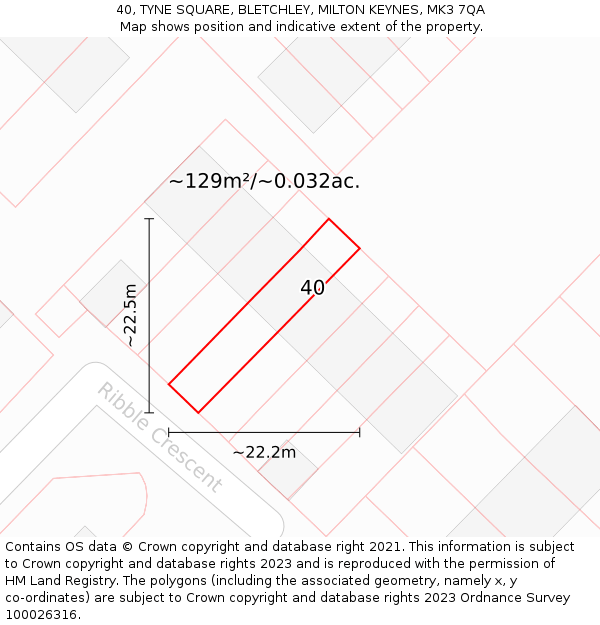 40, TYNE SQUARE, BLETCHLEY, MILTON KEYNES, MK3 7QA: Plot and title map