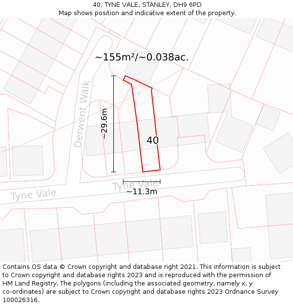 40, TYNE VALE, STANLEY, DH9 6PD: Plot and title map