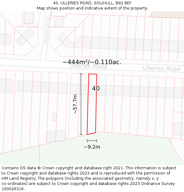 40, ULLERIES ROAD, SOLIHULL, B92 8EF: Plot and title map
