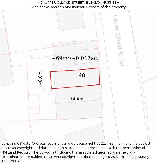 40, UPPER OLLAND STREET, BUNGAY, NR35 1BH: Plot and title map