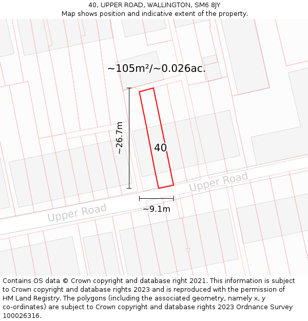 40, UPPER ROAD, WALLINGTON, SM6 8JY: Plot and title map